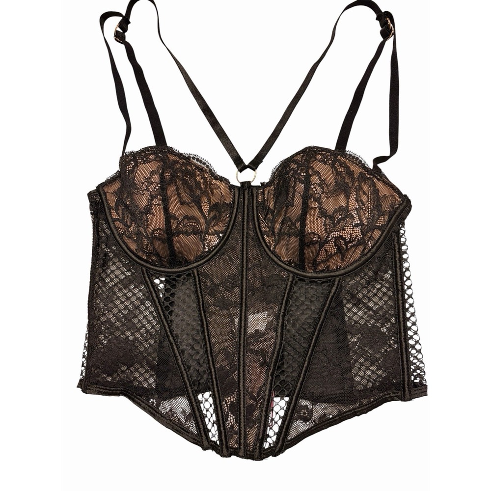 Adore Me 36C New with Tags Black Lace Corset Bustier Bra Lingerie. NWT